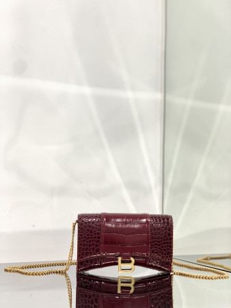 Ba*len*cia*ga women's hourglass wallet on chain crocodile embossed l7.6 x h4.7 x w1.9 inch