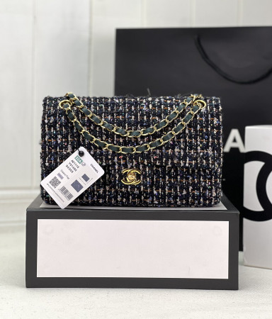 Ch*el classic 11.12 handbag tweed & gold-tone metal   6 × 9.9 × 2.5 in