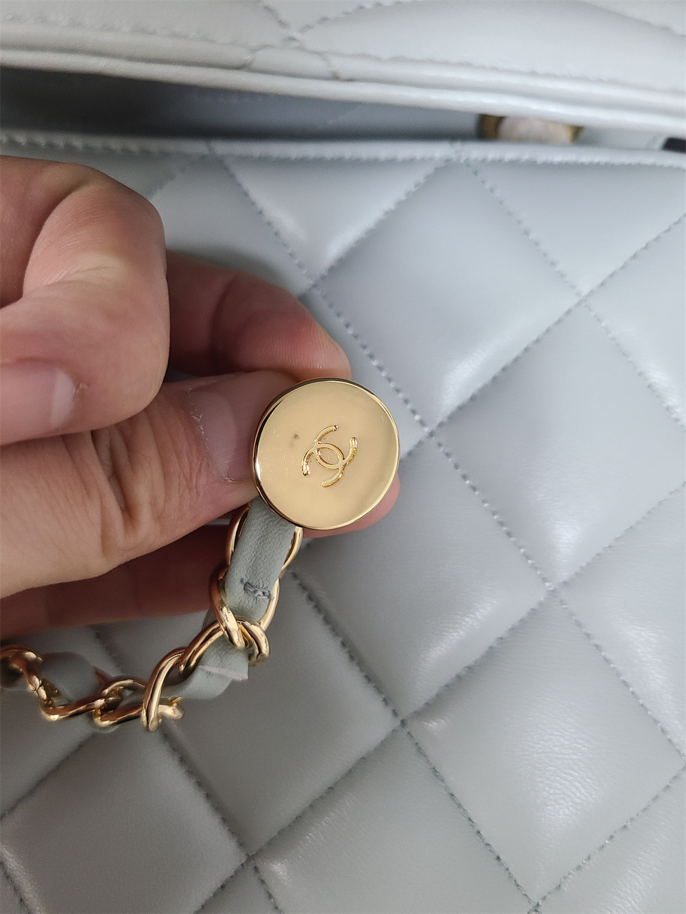 Ch*el flap bag with top handle 6.6 × 9.8 × 4.7 in