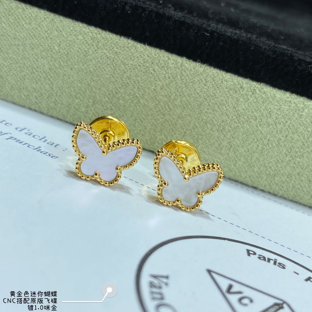 V*N CL*F & arpels white mother-of-pearl mini butterfly stud earrings