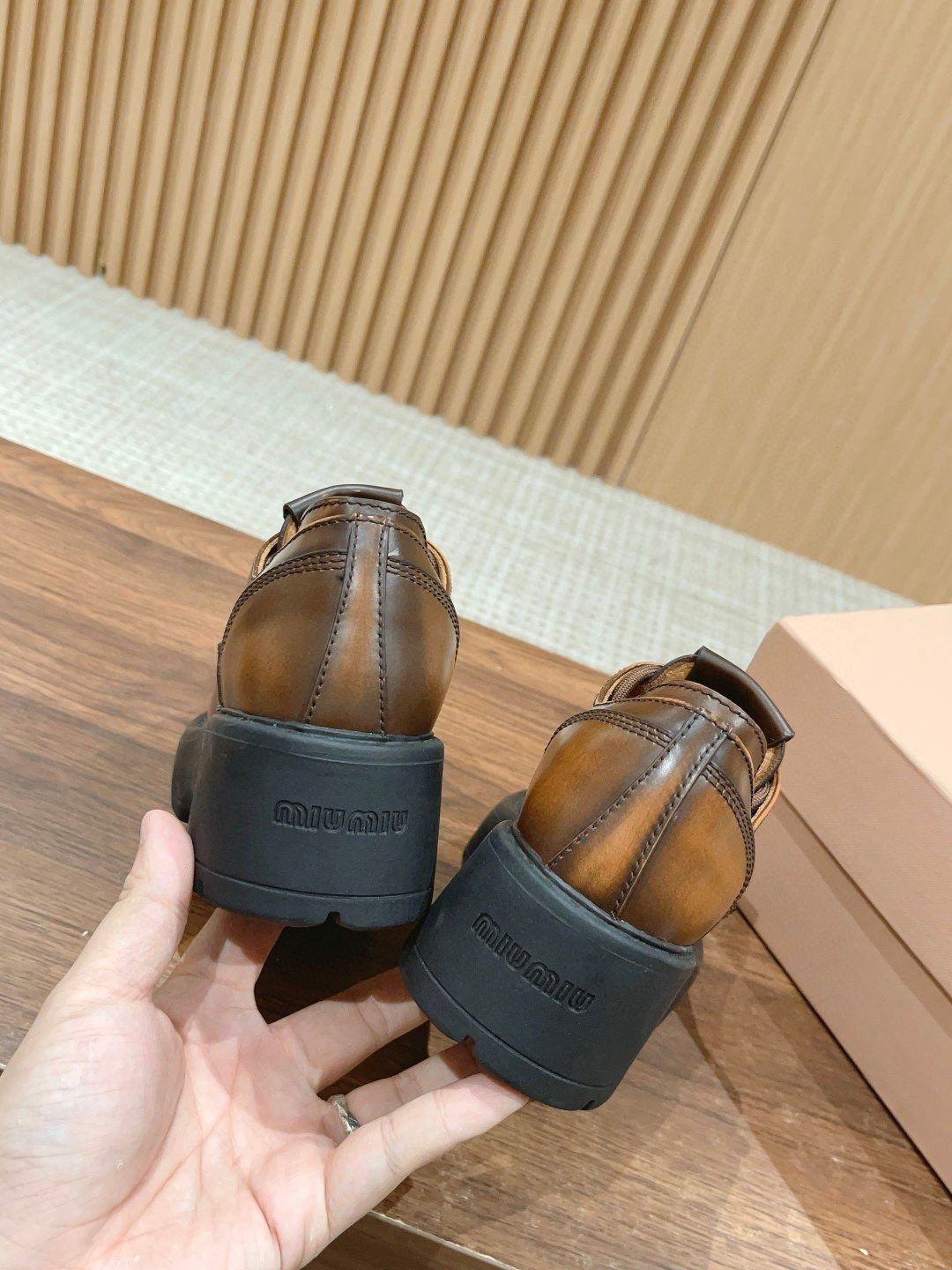 UA Miu Miu Laced Fumé Leather Loafers