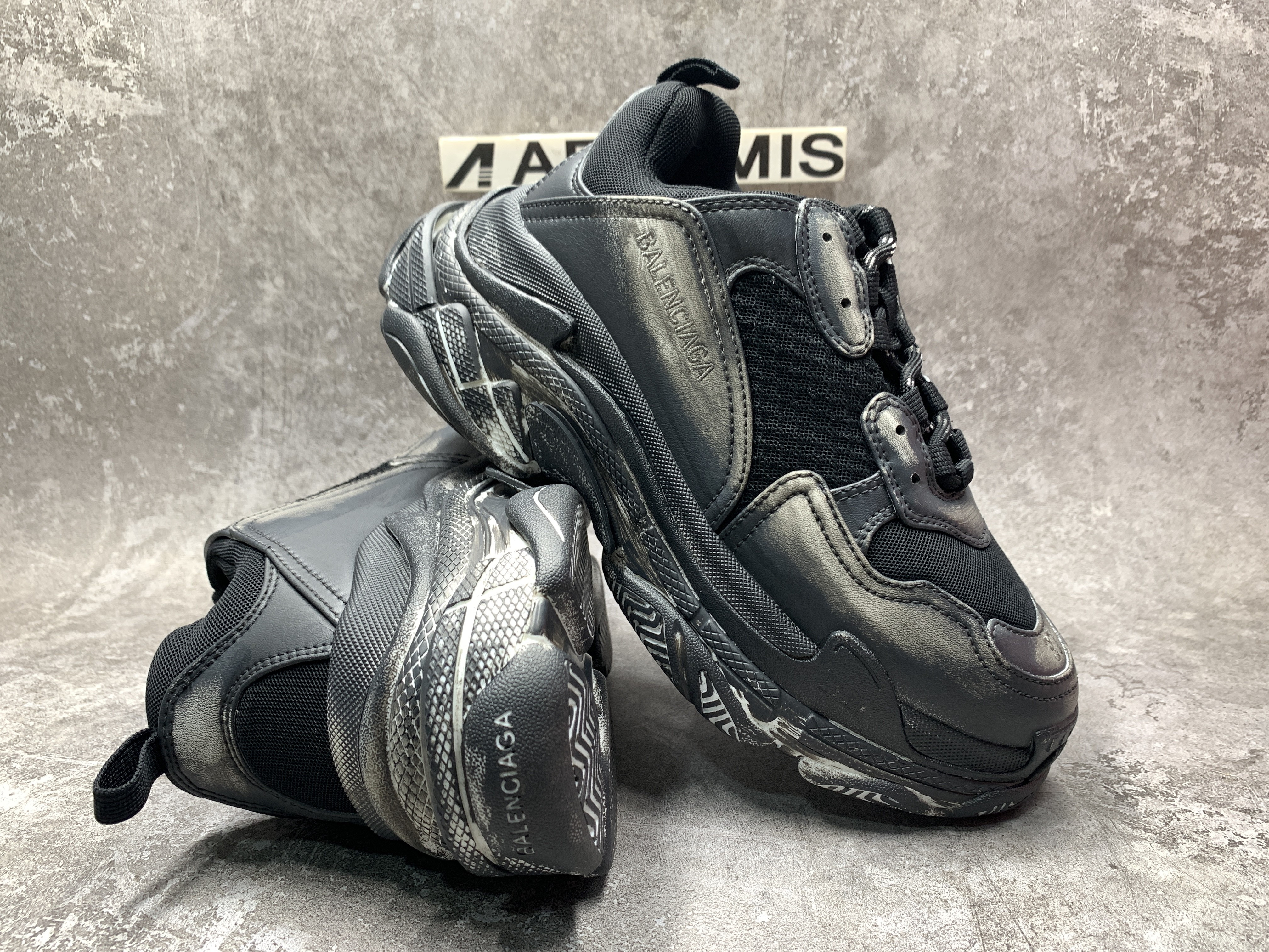 Balenciga Black Faded Triple S Sneakers