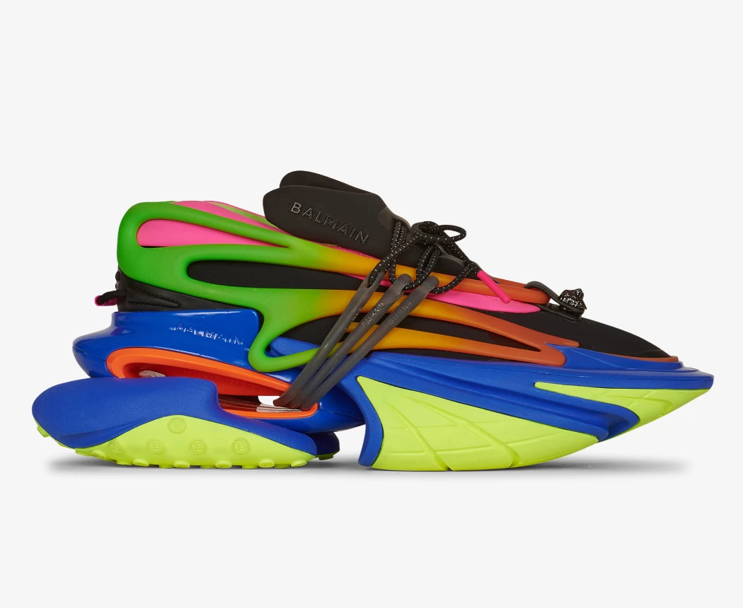 Balmain Multicolor neoprene and calfskin Unicorn low-top sneakers