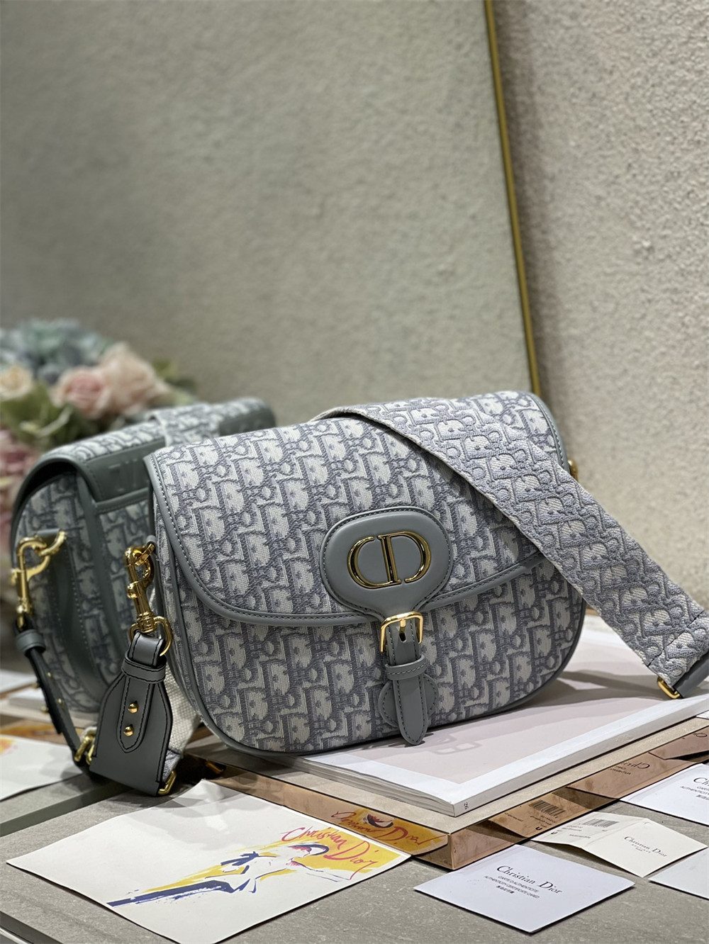 large D*or bobby bag grey D*or oblique jacquard