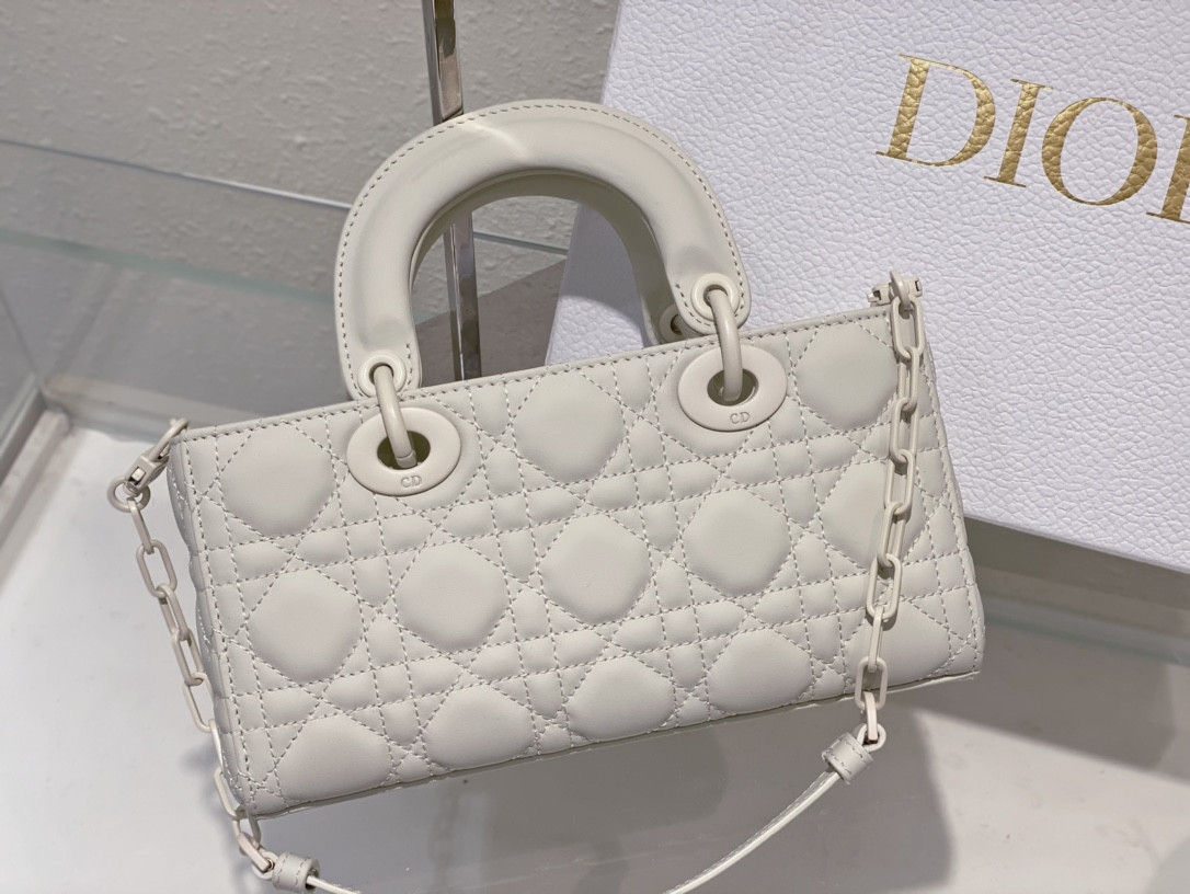 D*or small lady d-joy bag ultramatte white cannage calfskin