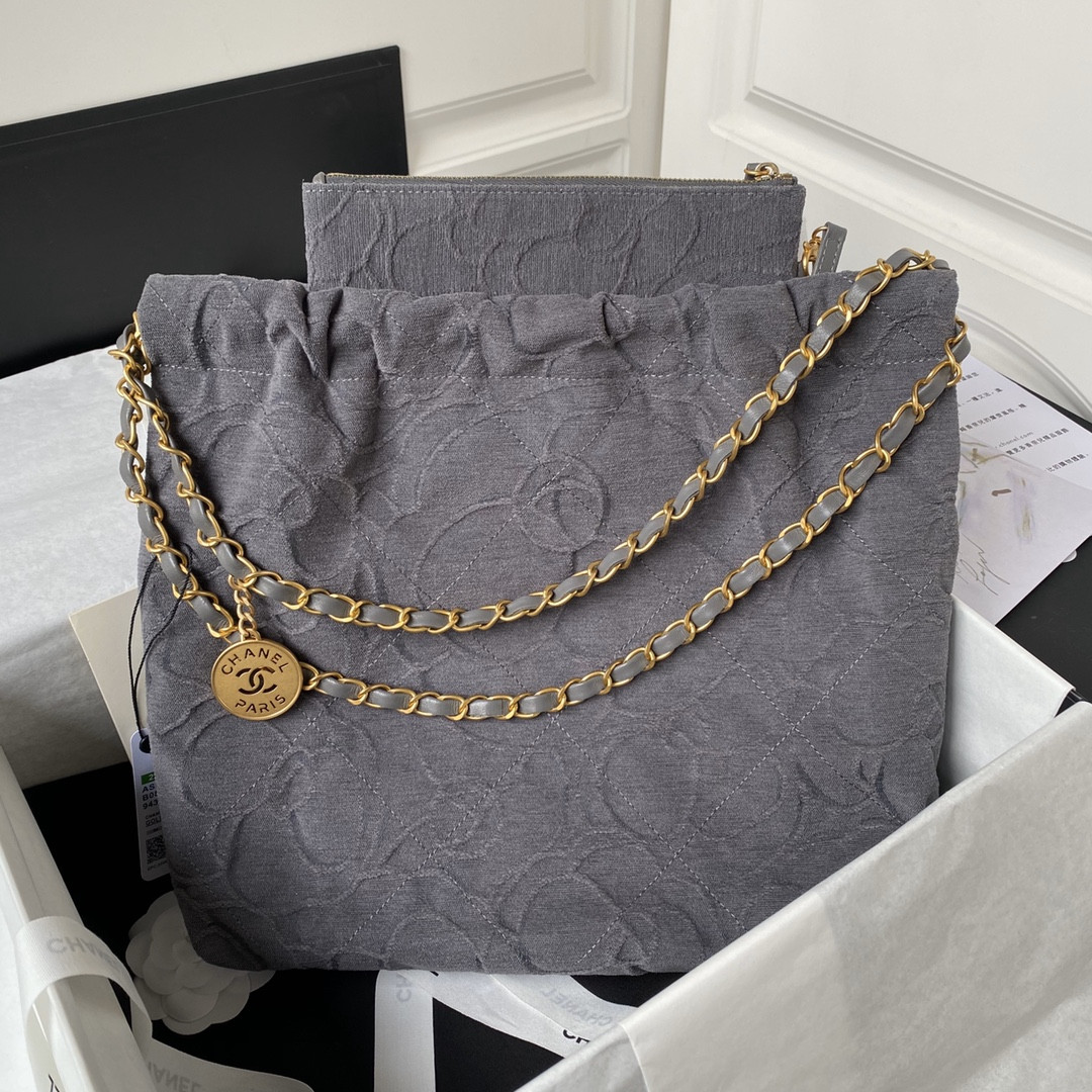 Ch*el 22 small handbag velvet grey 13.7×14.4×2.7 in