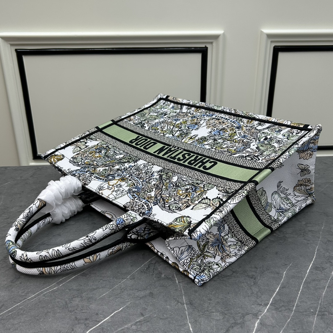 large D*or book tote white multicolor toile de jouy mexico embroidery 16.5 x 14 x 7.5 inches