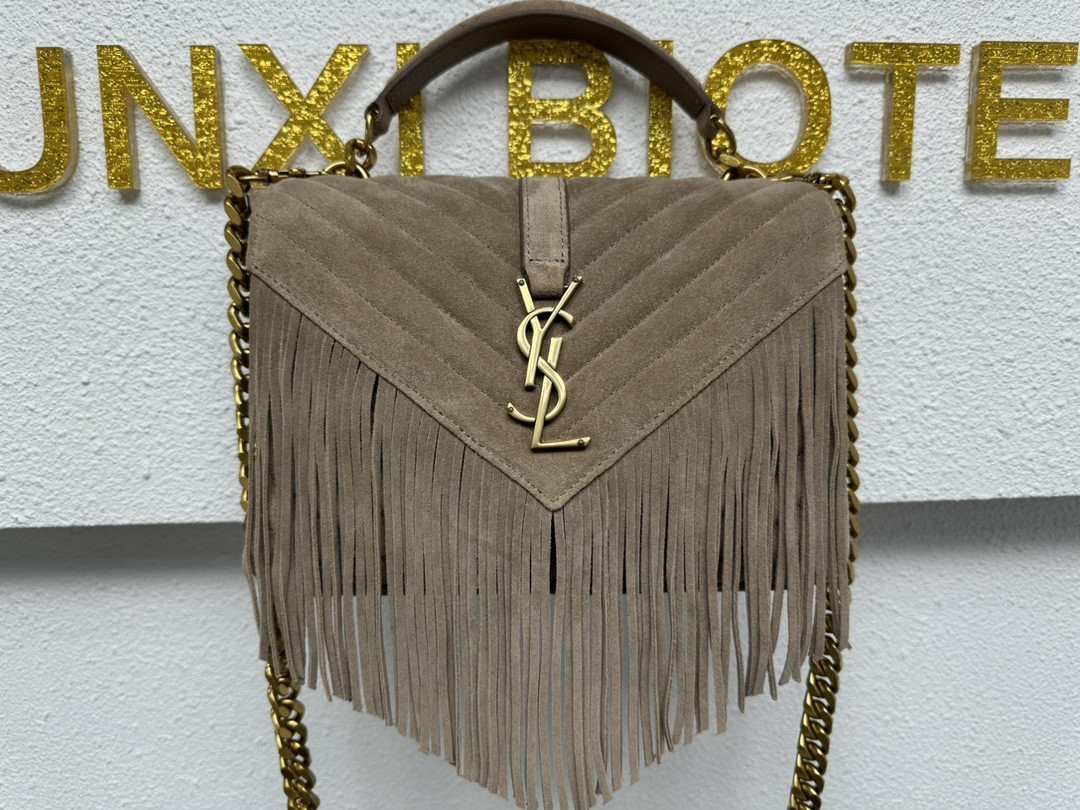 Y*L college medium in quilted suede gray 9.4 x 6.6 x 2.5 inches