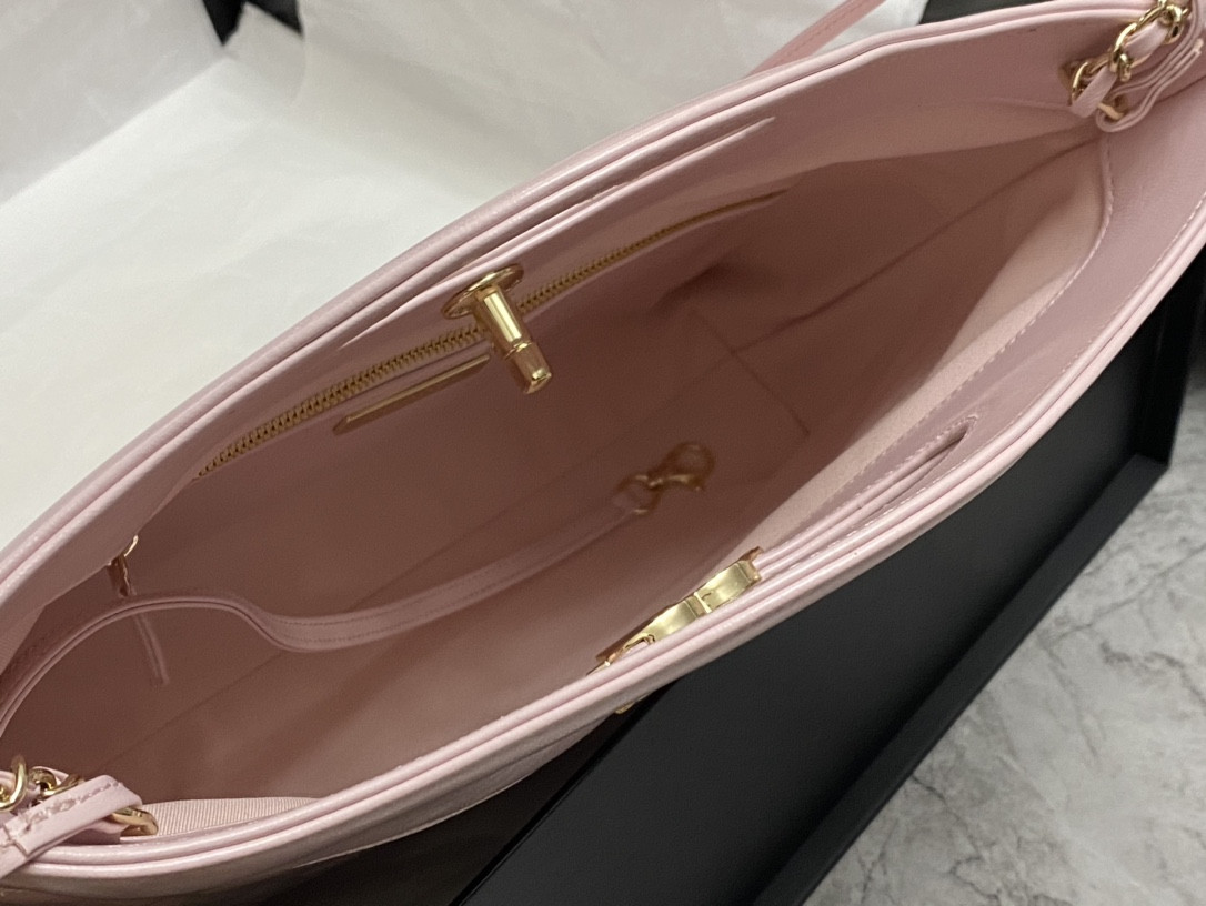 Ch*el shopping bag shiny lambskin & gold-tone metal 11.7 × 11.3 × 3.5 in