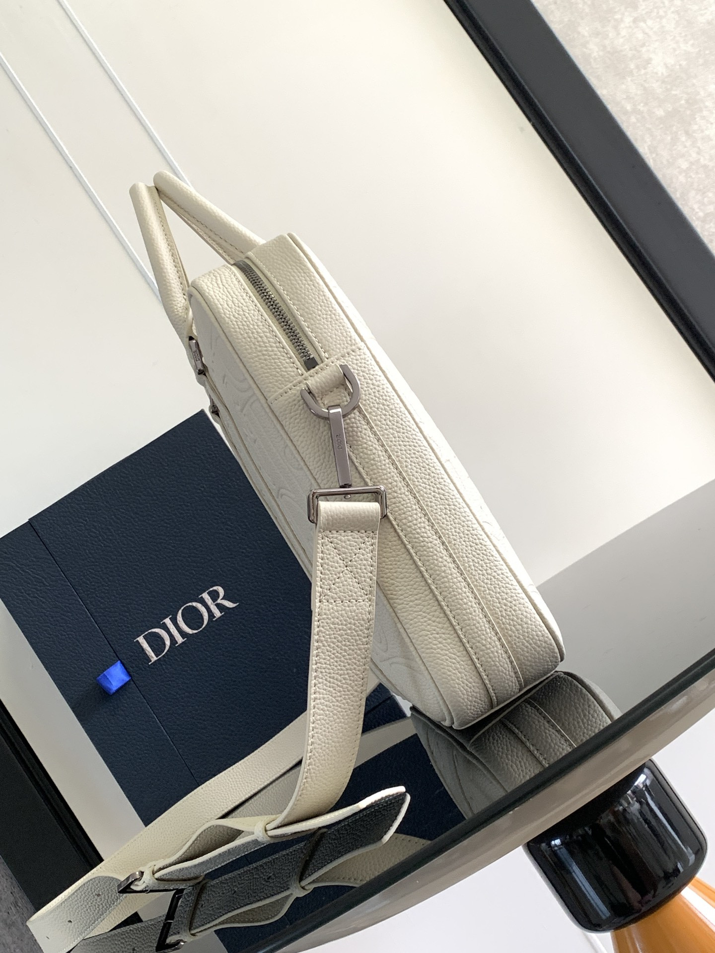 D*or briefcase white D*or gravity leather and white grained calfskin 37 x 28 x 6 cm
