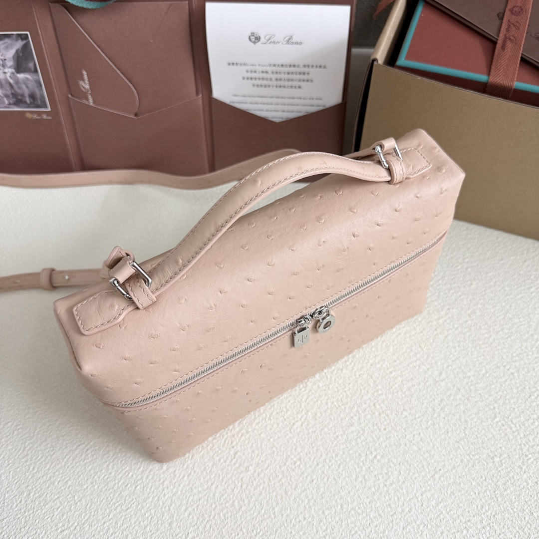 L**o p*ana extra pocket l27 ostrich-grained leather 16x27x10cm